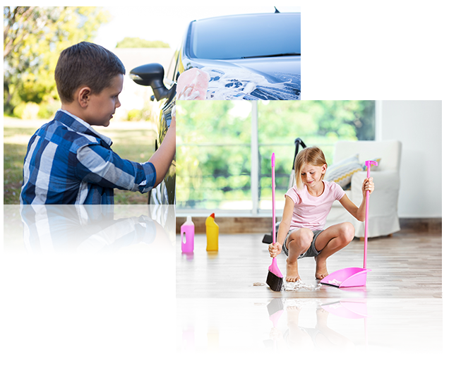 boy and girl doing chores